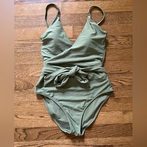 Aerie Tie Front Wrap One Piece Swimsuit | Medium